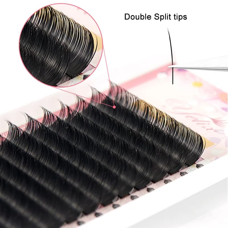 フラット楕円 スプリットチップ ブラックまつ毛エクステ 0.15-0.20mm