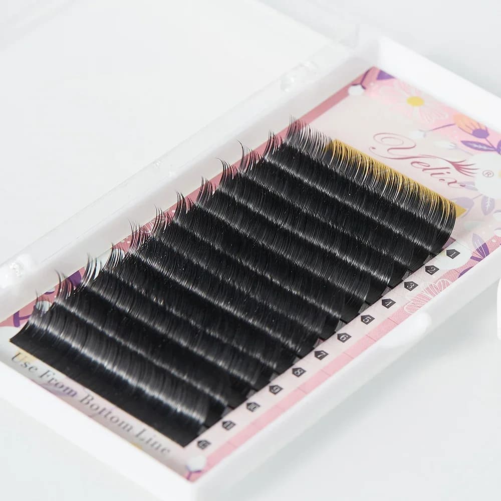 楕円フラット スプリットチップ まつげエクステンション 6-19mm 0.15-0.2mm