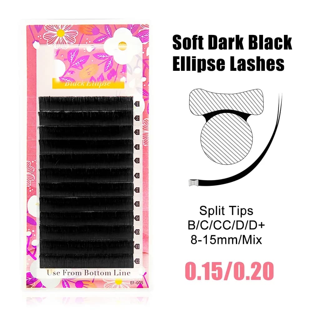 楕円フラット スプリットチップ ブラック エクステンション 0.15-0.20mm